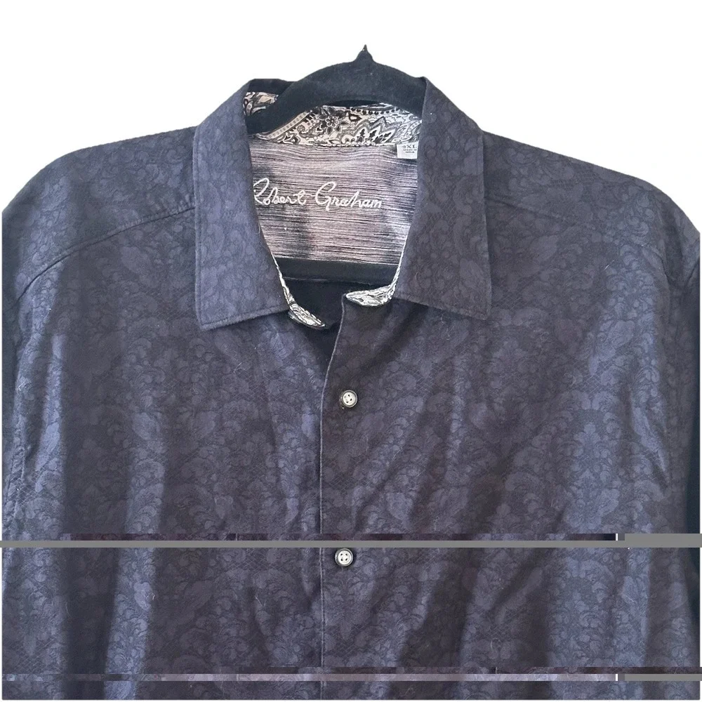 Robert Graham Black Shirt Mens 2XL Floral Paisley Print LS Button Up Classic Fit